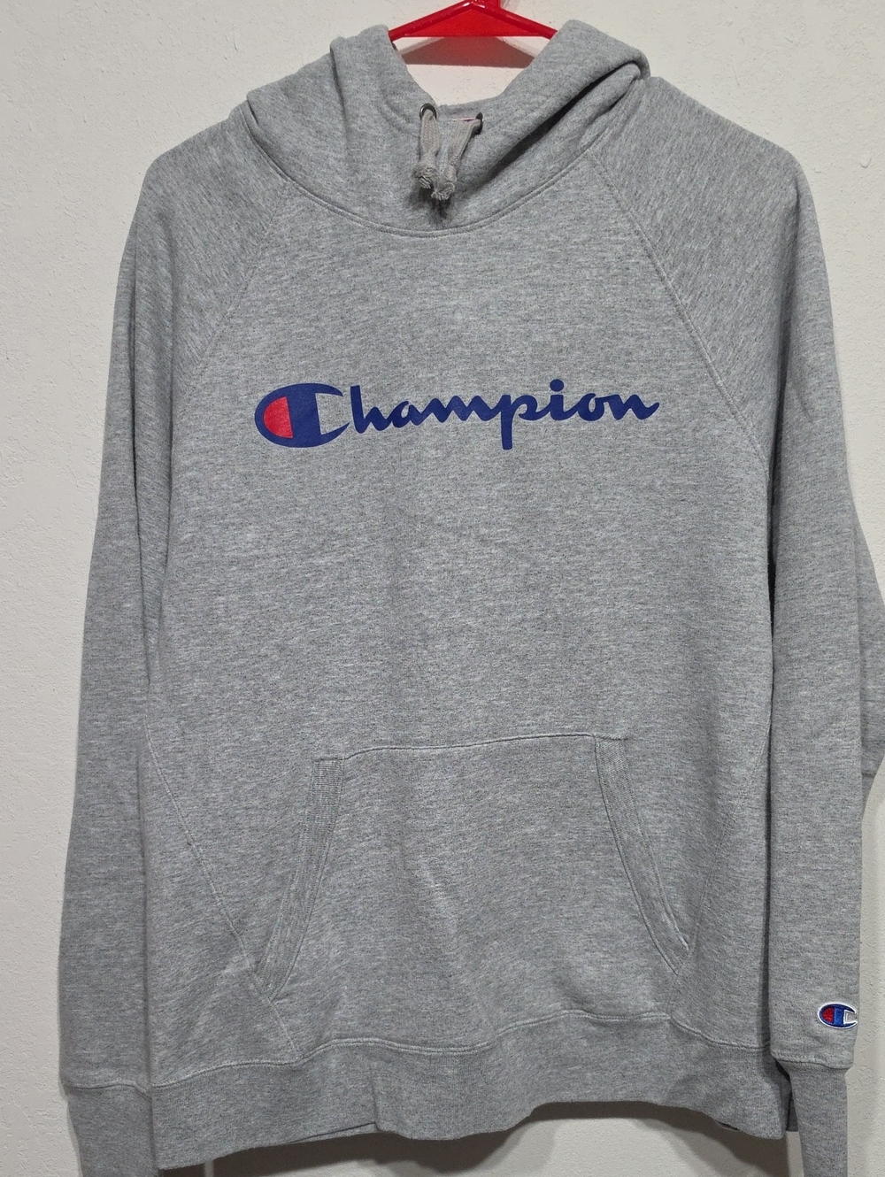 Champion Gray Crewneck Hoodie with Blue & Red Logo